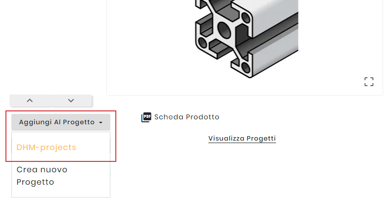 aggiungi prodotto al Progetto dalla pagina prodotto